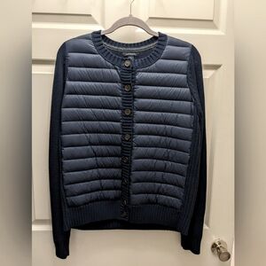 NWoT XL Lands'End navy blue Down blend button sweater